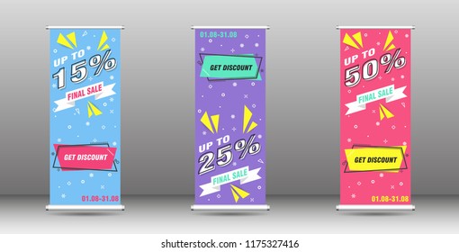 Roll up big sale banner brochure flyer banner design template, abstract background, pull up design, modern x-banner, rectangle size.