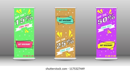 Roll up big sale banner brochure flyer banner design template, abstract background, pull up design, modern x-banner, rectangle size.