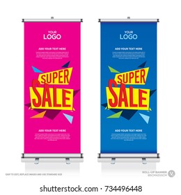 Roll up big sale banner brochure flyer banner design template, abstract background, pull up design, modern x-banner, rectangle size.
