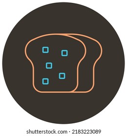 Roll biscuit two color icon outline on dark brown round background.