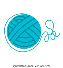 A roll of blue wool thread on a white background