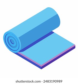 A roll of blue yoga mat on a white background, isolated