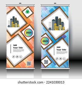 Roll up broacher flyer banner vertical, colorful modern vector, abstract background template, flag rectangle size.