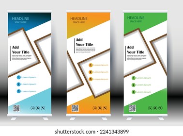 Roll up broacher flyer banner vertical, colorful modern vector, abstract background template, flag rectangle size