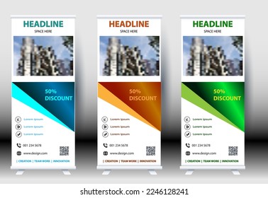 Roll up broacher flyer banner vertical, colorful modern vector, abstract background business template, flag rectangle size