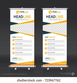 Roll up brochure banner design template, abstract background, pull up design, modern x-banner and flag-banner, rectangle size.