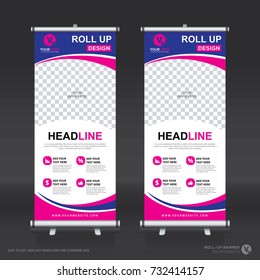 Roll up brochure banner design template, abstract background, pull up design, modern x-banner and flag-banner, rectangle size.