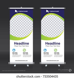 Roll up brochure banner design template, abstract background, pull up design, modern x-banner and flag-banner, rectangle size.