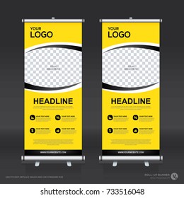 Roll up brochure banner design template, abstract background, pull up design, modern x-banner and flag-banner, rectangle size.