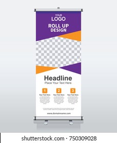 Roll up brochure banner design template, abstract background, pull up design, modern x-banner and flag-banner, rectangle size.