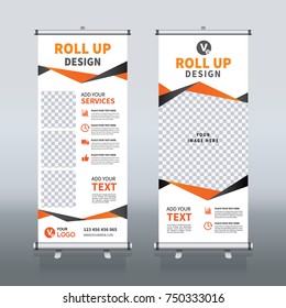 Roll up brochure banner design template, abstract background, pull up design, modern x-banner and flag-banner, rectangle size.