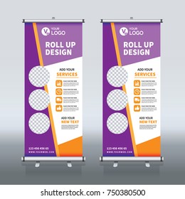 Roll up brochure banner design template, abstract background, pull up design, modern x-banner and flag-banner, rectangle size.