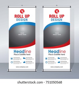 Roll up brochure banner design template, abstract background, pull up design, modern x-banner and flag-banner, rectangle size.