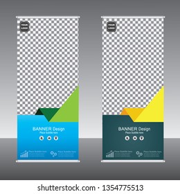 roll up brochure flyer banner design vertical template vector, abstract geometric background, modern x-banner and flag-banner Vector