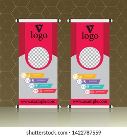 Roll up brochure flyer banner design template vector, abstract background, modern x-banner, rectangle size.