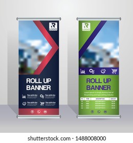 roll up brochure flyer banner design vertical template vector, abstract geometric background, modern x-banner and flag-banner.