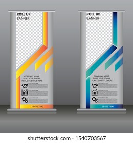 Roll up brochure flyer banner design template vector, abstract background, modern x-banner, rectangle size.