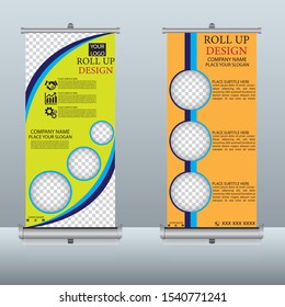 Roll up brochure flyer banner design template vector, abstract background, modern x-banner, rectangle size.