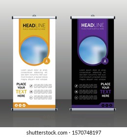 Roll up brochure flyer banner design template vector, abstract background, modern x-banner, rectangle size.