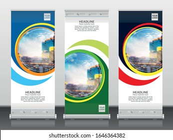 Roll up brochure flyer banner design template vector, abstract background, modern x-banner, rectangle size.