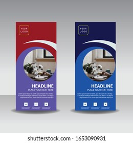 Roll up brochure flyer banner design template vector, abstract background, modern x-banner, rectangle size.