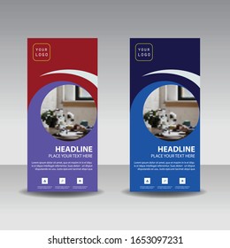 Roll up brochure flyer banner design template vector, abstract background, modern x-banner, rectangle size.