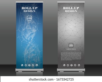 Roll up brochure flyer banner design template vector, abstract triangle pattern background, modern x-banner, rectangle size, dark and light blue theme...