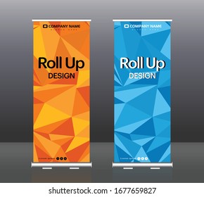 Roll up brochure flyer banner design template vector, abstract triangle pattern background, modern x-banner, rectangle size.