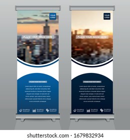 Planta de diseño de banner de volante de folletos vectorial, diseño de fondo abstracto, banner x moderno, tamaño de rectángulo.diseño de color azul oscuro y azul claro.