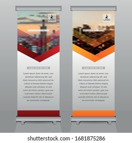 Roll up brochure flyer banner design template vector, abstract background design, modern x-banner, rectangle size.red & orange color design.