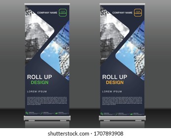 Roll up brochure flyer banner design template vector, abstract background, modern x-banner, rectangle size, orange & green themes.