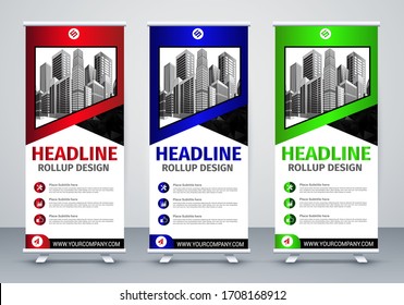 Roll up brochure flyer banner design vertical template vector, abstract geometric background, modern x-banner and flag-banner, rectangle size. EPS 10