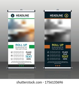 Roll up brochure flyer banner design template vector, abstract background, modern x-banner, rectangle size.