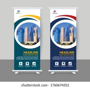 Roll up brochure flyer banner design template vector, abstract background, modern x-banner, rectangle size.
