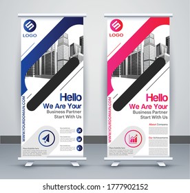 Roll up brochure flyer banner design template vector, abstract background, modern x-banner, rectangle size. 