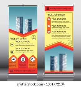 Roll up brochure flyer banner design vertical template vector, abstract geometric background, modern x-banner and flag-banner
