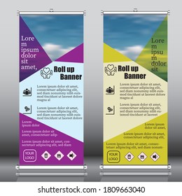 Rollup folletos flyer diseño de banner plantilla vertical vector, fondo geométrico abstracto, moderno x-banner y banner-bandera