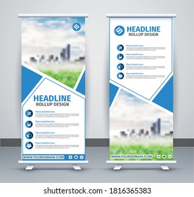 Roll up brochure flyer banner design vertical template vector, abstract geometric background, modern x-banner and flag-banner, rectangle size.