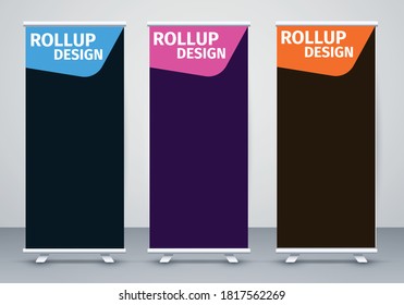 Rollup folletos flyer diseño de banner plantilla vertical vector, fondo geométrico abstracto, moderno x-banner y banner, tamaño de rectángulo
