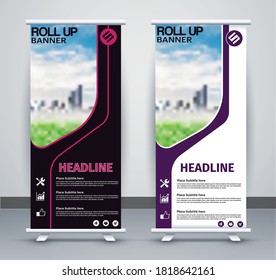 Roll up brochure flyer banner design vertical template vector, abstract geometric background, modern x-banner and flag-banner, rectangle size.