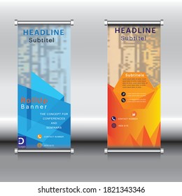 roll up brochure flyer banner design vertical template vector, abstract geometric background, modern x-banner and flag-banner,rectangle size.