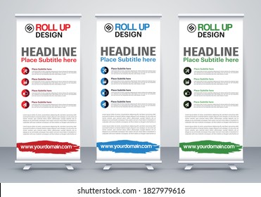 Roll up brochure flyer banner design vertical template vector, abstract geometric background, modern x-banner and flag-banner, rectangle size.