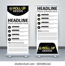 Roll up brochure flyer banner design vertical template vector, abstract geometric background, modern x-banner and flag-banner, rectangle size.