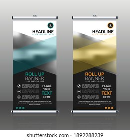 Roll up folletos planilla de diseño de banner formato vectorial, fondo abstracto, moderno x-banner, tamaño de rectángulo.