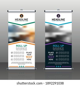 Roll up brochure flyer banner design template vector format, abstract background, modern x-banner, rectangle size.