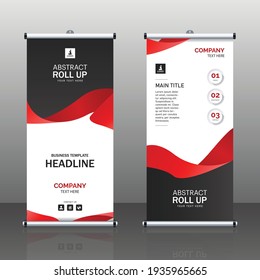 Roll Up Brochure Flyer Banner Design Vertical Template Vector, Abstract Geometric Background, Modern X-banner And Flag-banner, Rectangle Size.