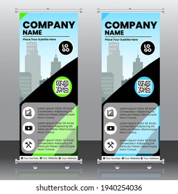 Roll up brochure flyer banner design template vector, blue and green , abstract background, modern x-banner, rectangle size
