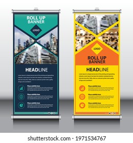 
Roll up brochure flyer banner design template vector, rectangle size modern abstract background, x-banner