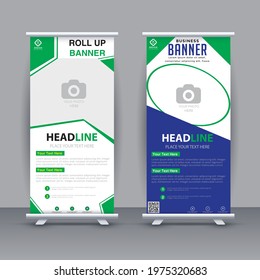 Roll up brochure flyer banner design template vector, abstract background, modern x-banner, rectangle size.