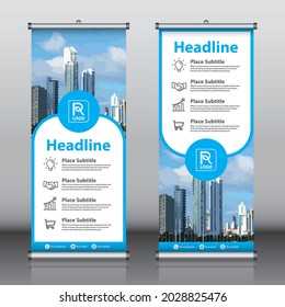 Roll up brochure flyer banner design vertical template vector, modern x-banner and flag-banner, abstract geometric background, rectangle size